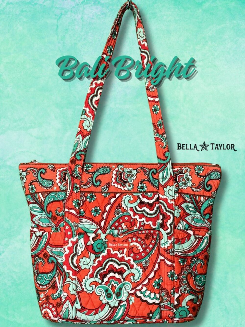 Bella Taylor Bali Bright Quilted Paisley Floral Tote Bag Cotton Shoulder EUC